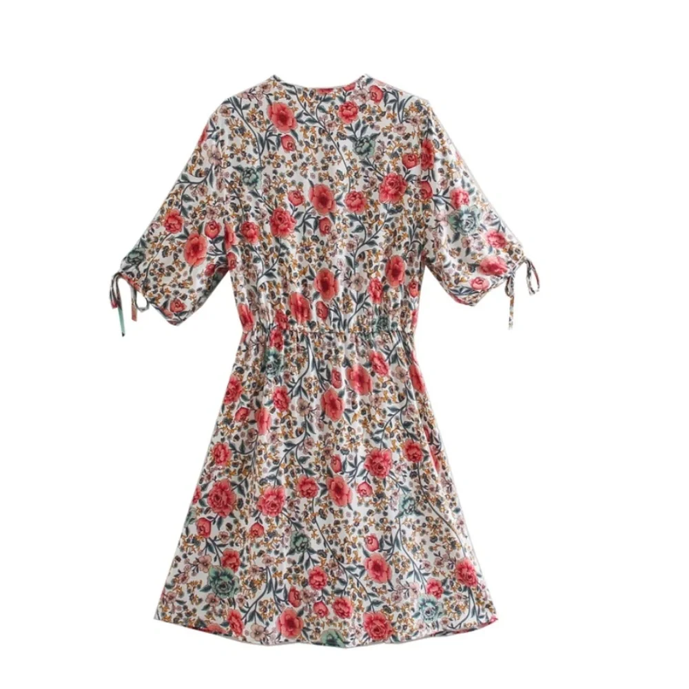 Bohemian Red Floral Button up Mini Dress - Picture 3 of 5